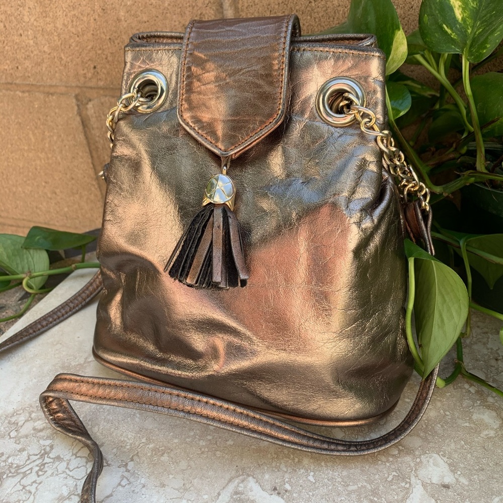 Vintage Bronze Metallic Gold Chain Crossbody Bag - Picture 2 of 10